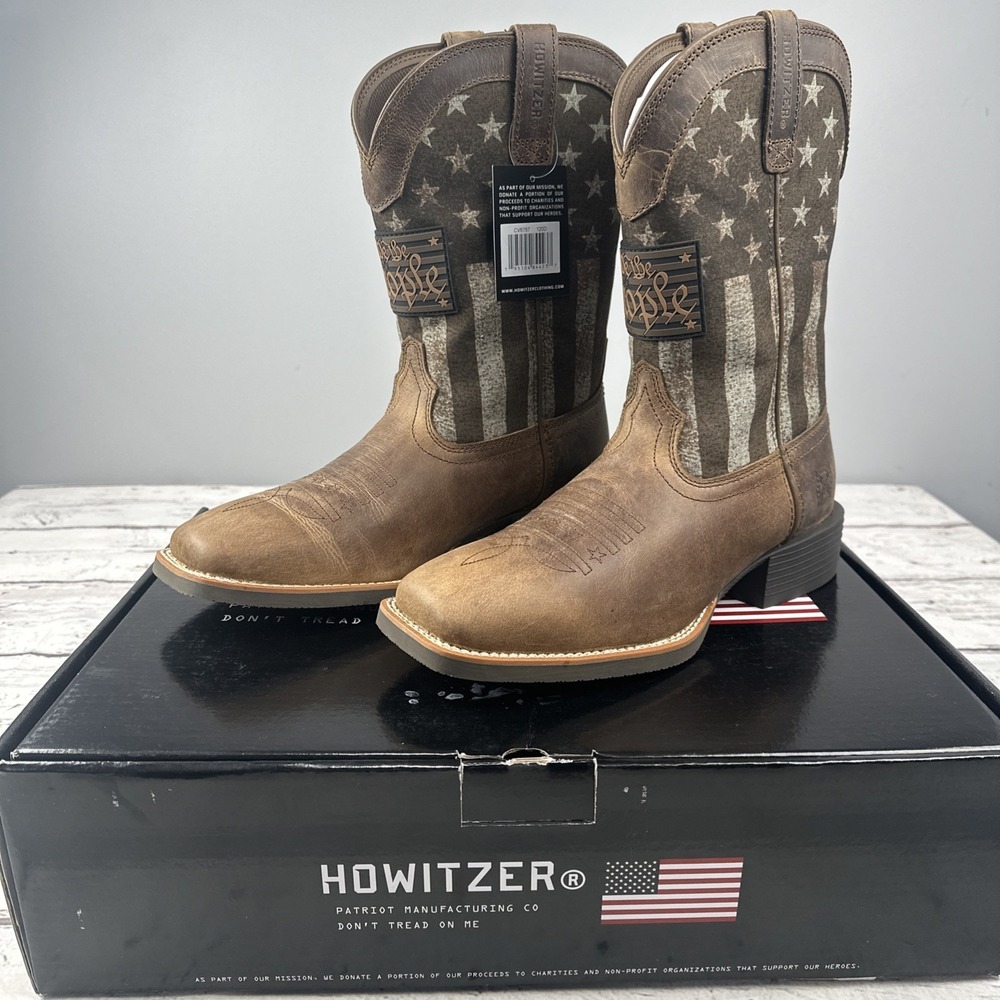 Howitzer Men's 12  Boot Shoes FREEDOM STAMP Footwear US Flag Light Brown NIB